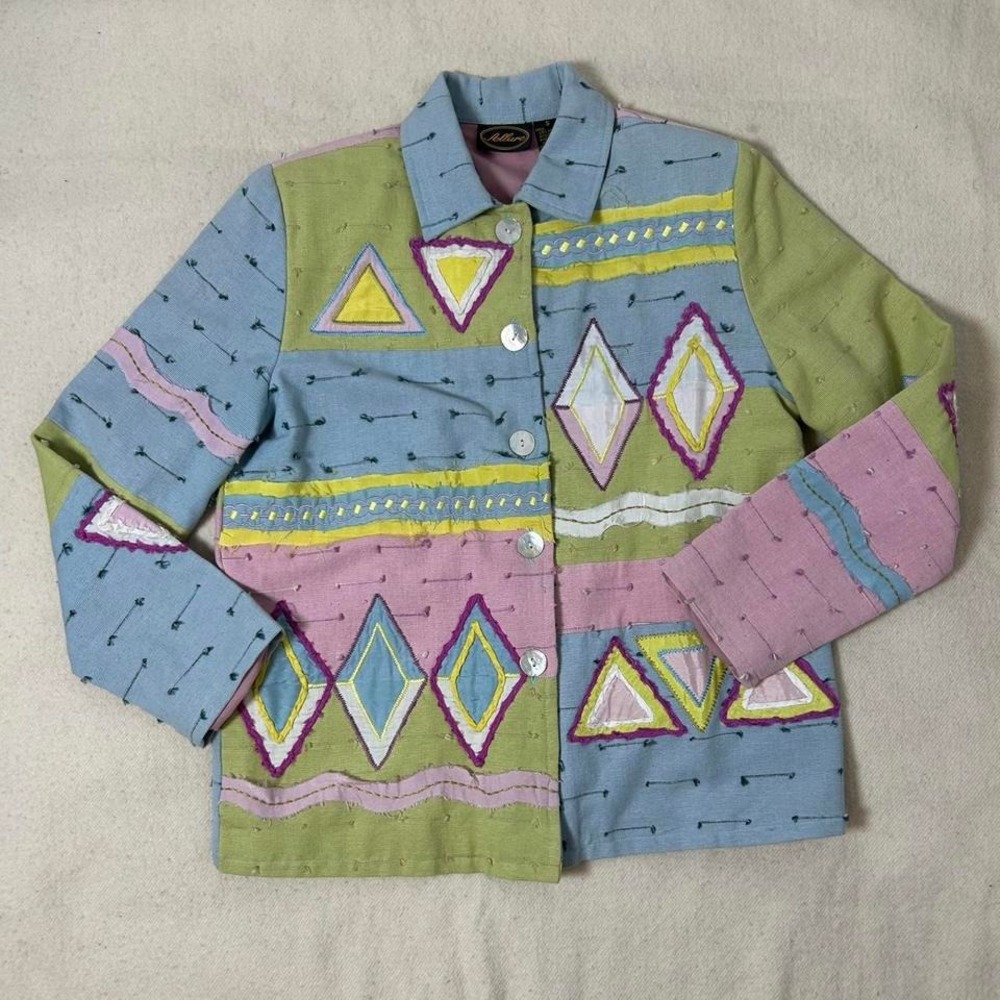 VTG Allure Jacket Patchwork Tapestry Blazer Womens Sz Small Art